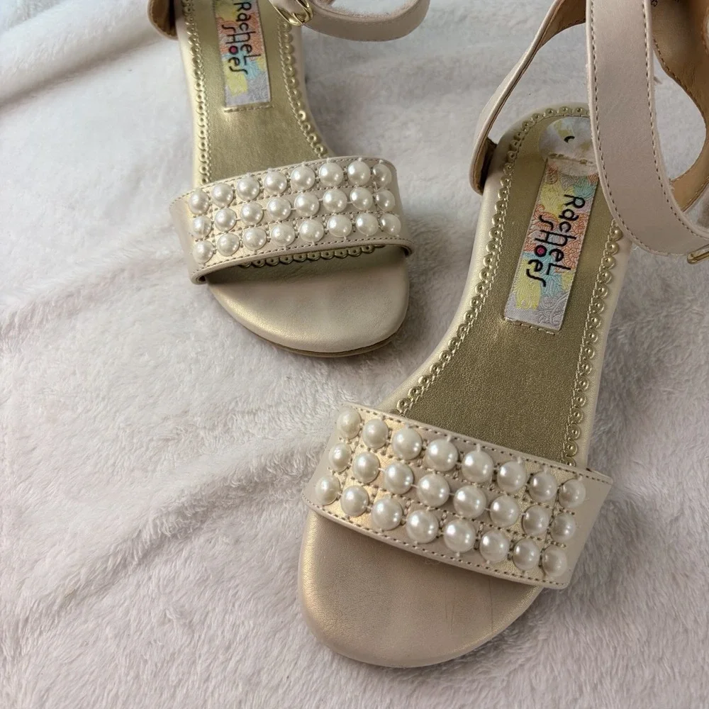 Rachel Shoes Girls Lil Pearl Champagne Gold Faux Pearl Dress Sandals Size 13 GUC